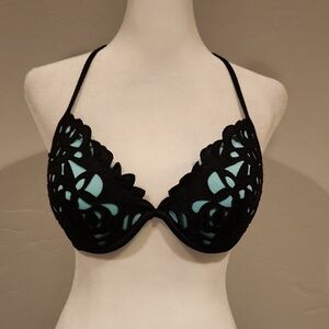 Shade & Shore Black and Teal Push-Up Padded Bikini Top- 34C